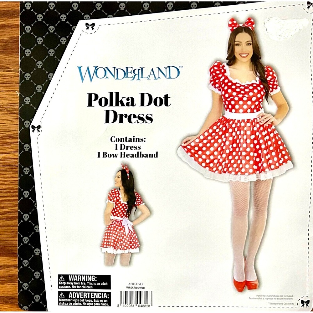 Wonderland Womens Polka Dot Dress Headband Halloween Costume Adult Size M(8/10)